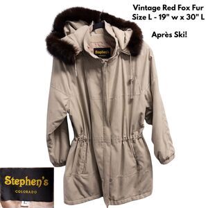 Vintage 1980s Colorado‎ Fox Fur Hooded Parka Large Thermolite Cinch Waist Jacket